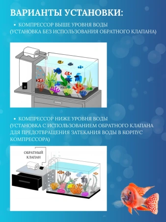 Компрессор для аквариума 100 л с набором для подключения