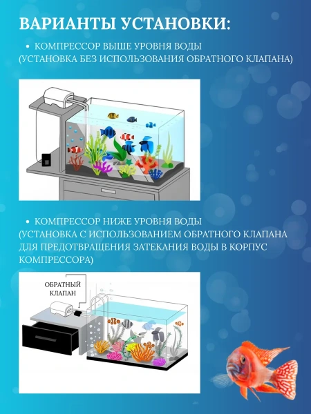 Компрессор для аквариума 100 л с набором для подключения