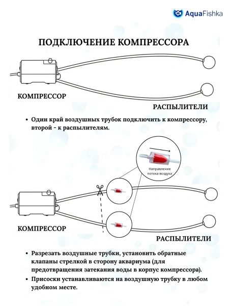 Компрессор для аквариума 200 л с набором и распылителем